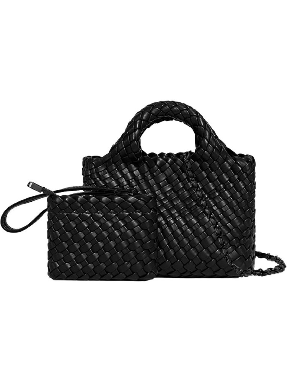 Stylish Woven Tote Bag with Coin Purse, Foldable Crossbody Handbag, Hobo Satchel
